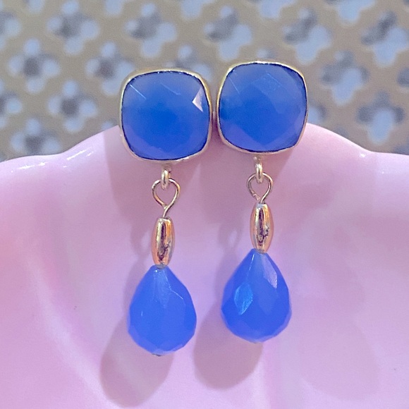 Blue Stone Drop Earrings - Picture 3 of 5